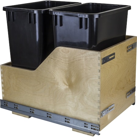 Hardware Resources Double 35 Quart Bottom-Mount Soft-close Trashcan Pullout for Door Mounting, Includes Two Black Cans CDM-WBMD35B